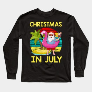 Christmas In July Santa Hawaiian Tee Summer Vacation Long Sleeve T-Shirt